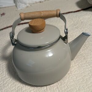Vintage Gray Teapot with Wooden Handle